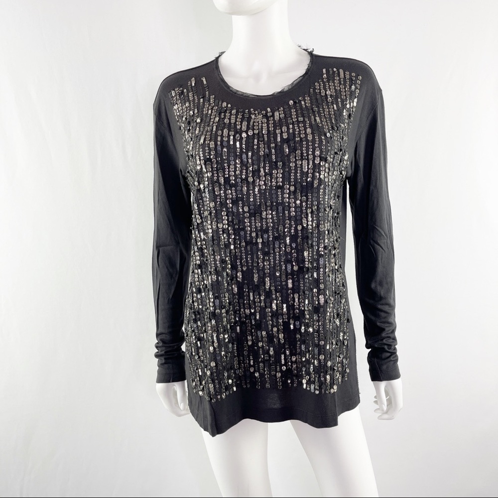 Aquilano Rimondi IT 40 US 6 Black Long Sleeve Sequin Shirt Top